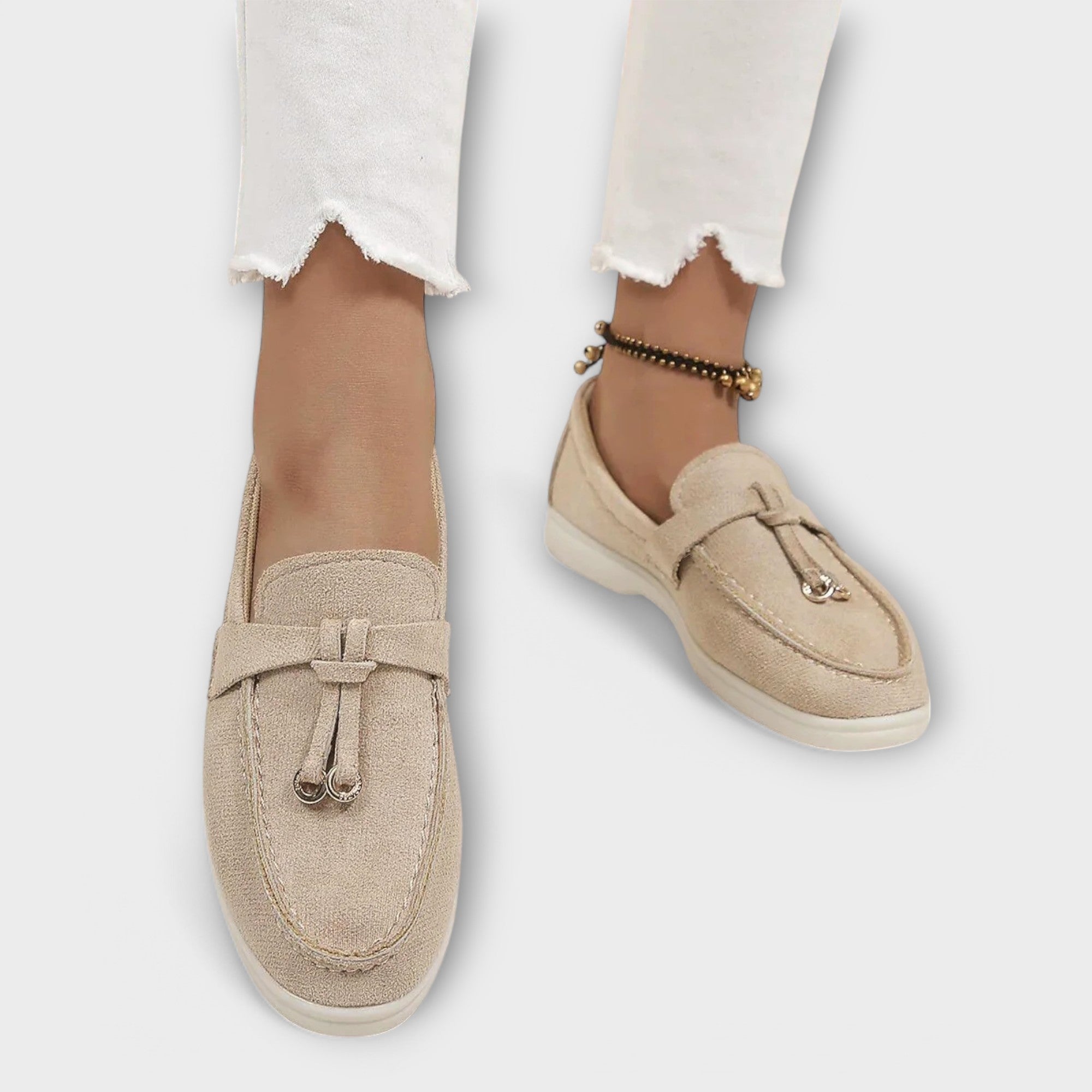 Dámské Béžové Mokasíny Gamila Loafers S Ozdobnou Šňůrkou