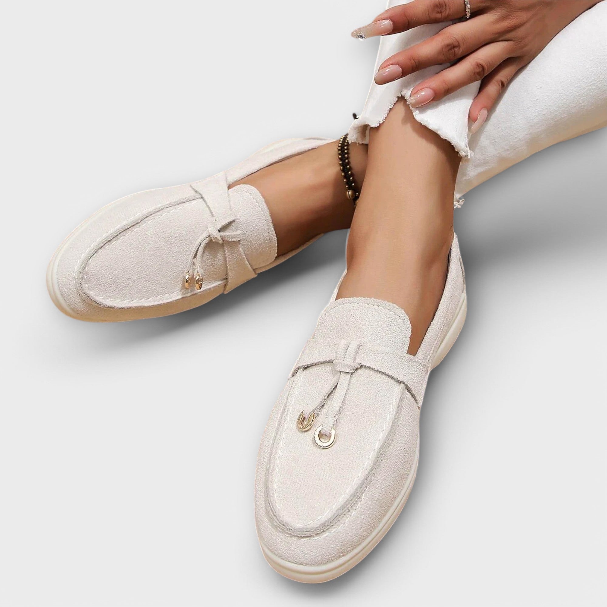Dámské Béžové Mokasíny Gamila Loafers S Ozdobnou Šňůrkou