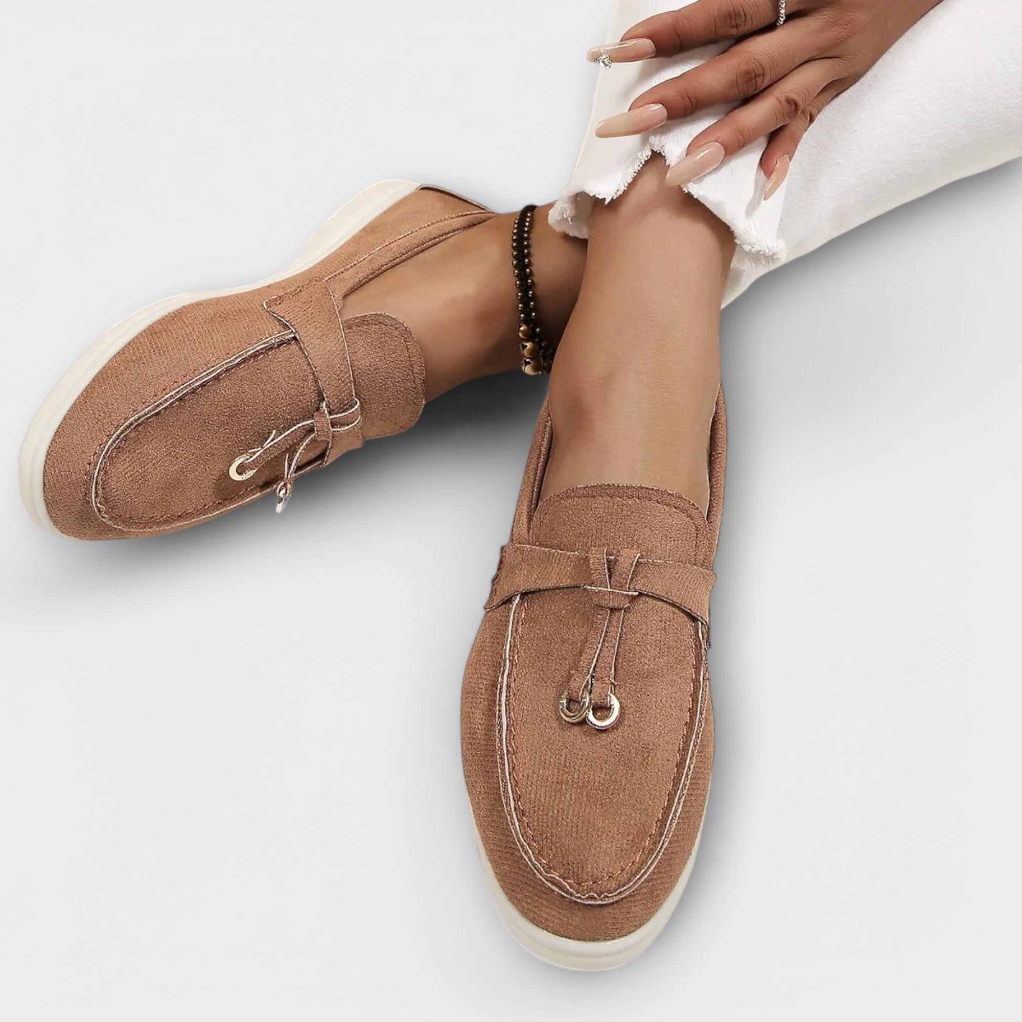 Dámské Béžové Mokasíny Gamila Loafers S Ozdobnou Šňůrkou