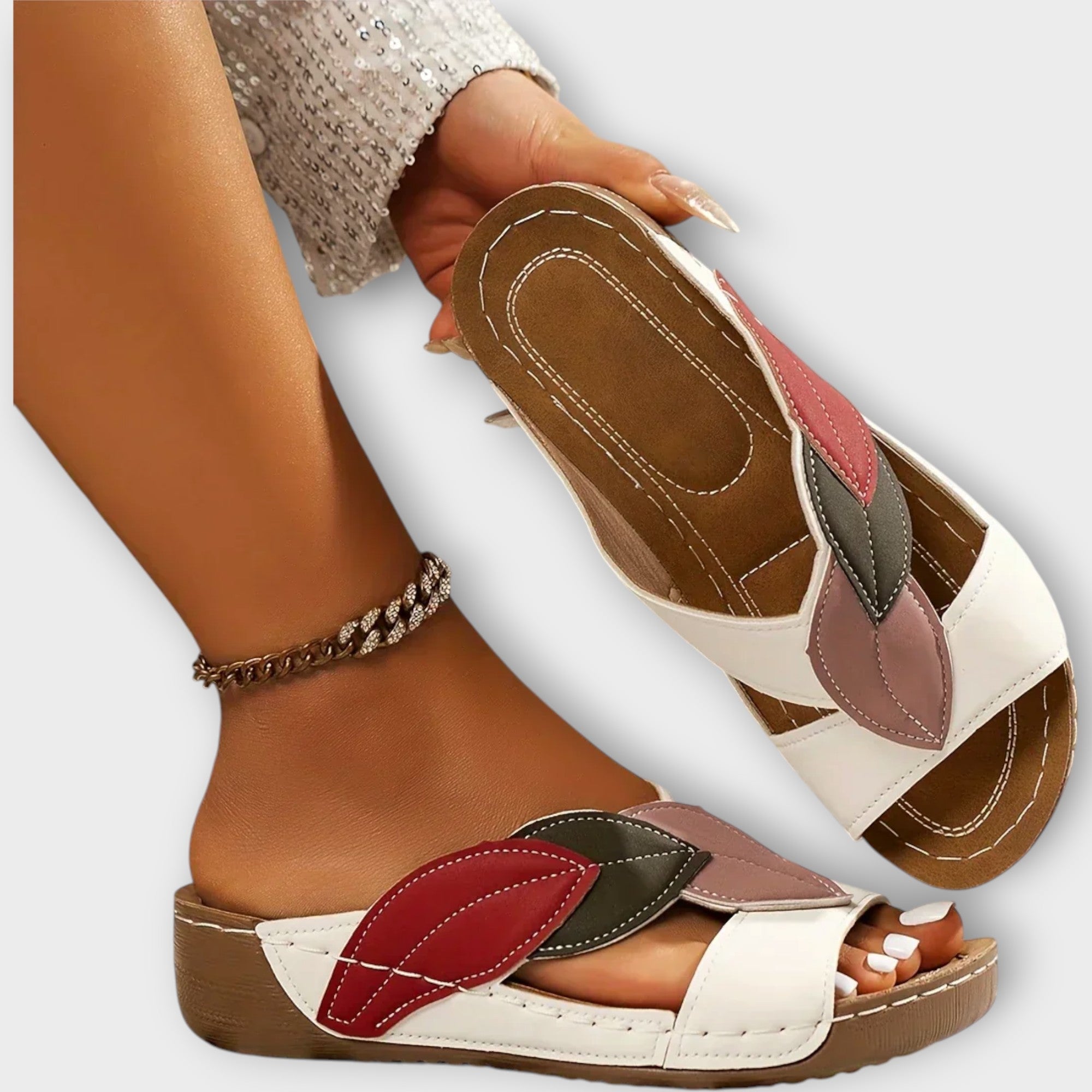 Slip On Sandály S Vícebarevný Vzorem Listů Pro Denní Nošení