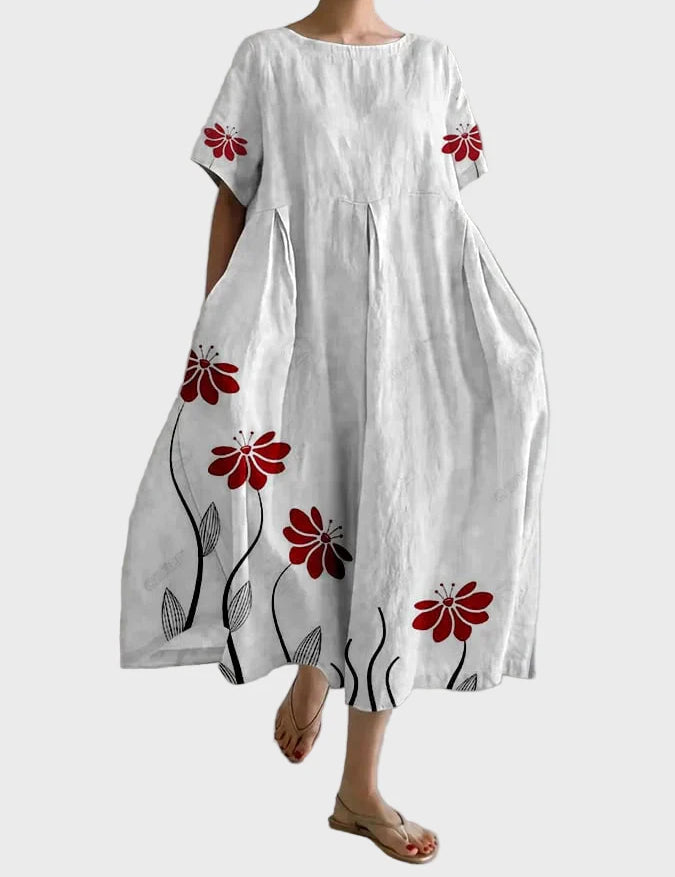 Elegantní Midi Šaty S Růžovým Květinovým Motivem Pohodlné