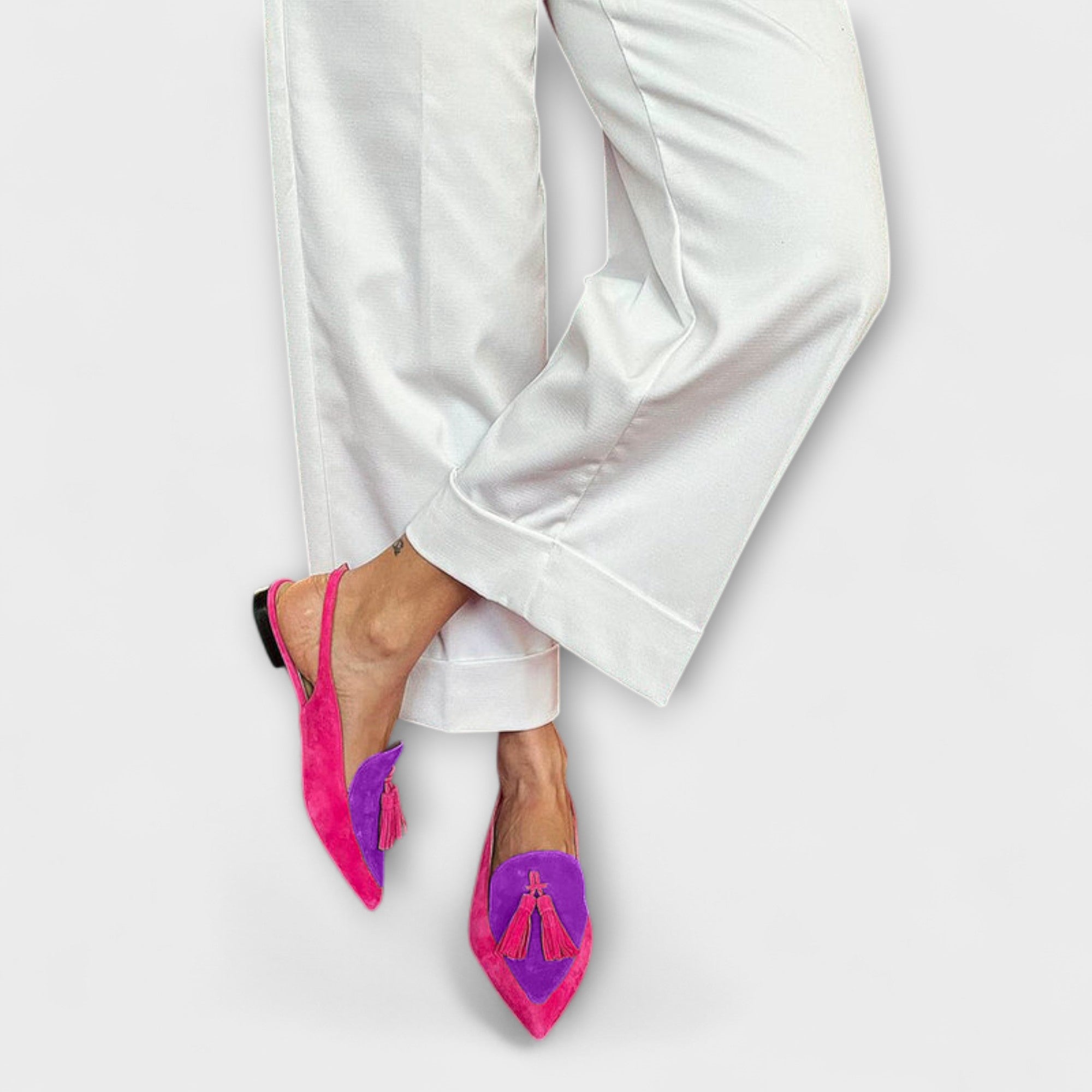 Frendessa Lodičky Třásně Růžový a Zelený Semiš Elegantní