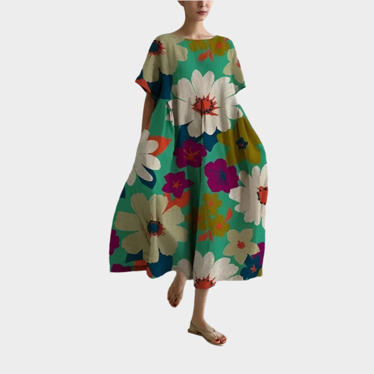 Pohodlné Dlouhé Retro Šaty S Květinovým Potiskem Letní