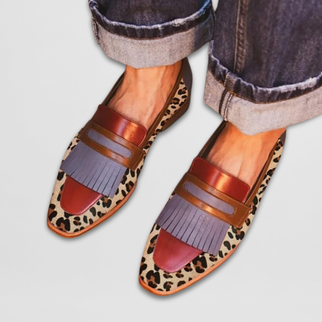 Mokasíny Styl Živých Barvách Třásně Zvířecí Vzor Elegantní