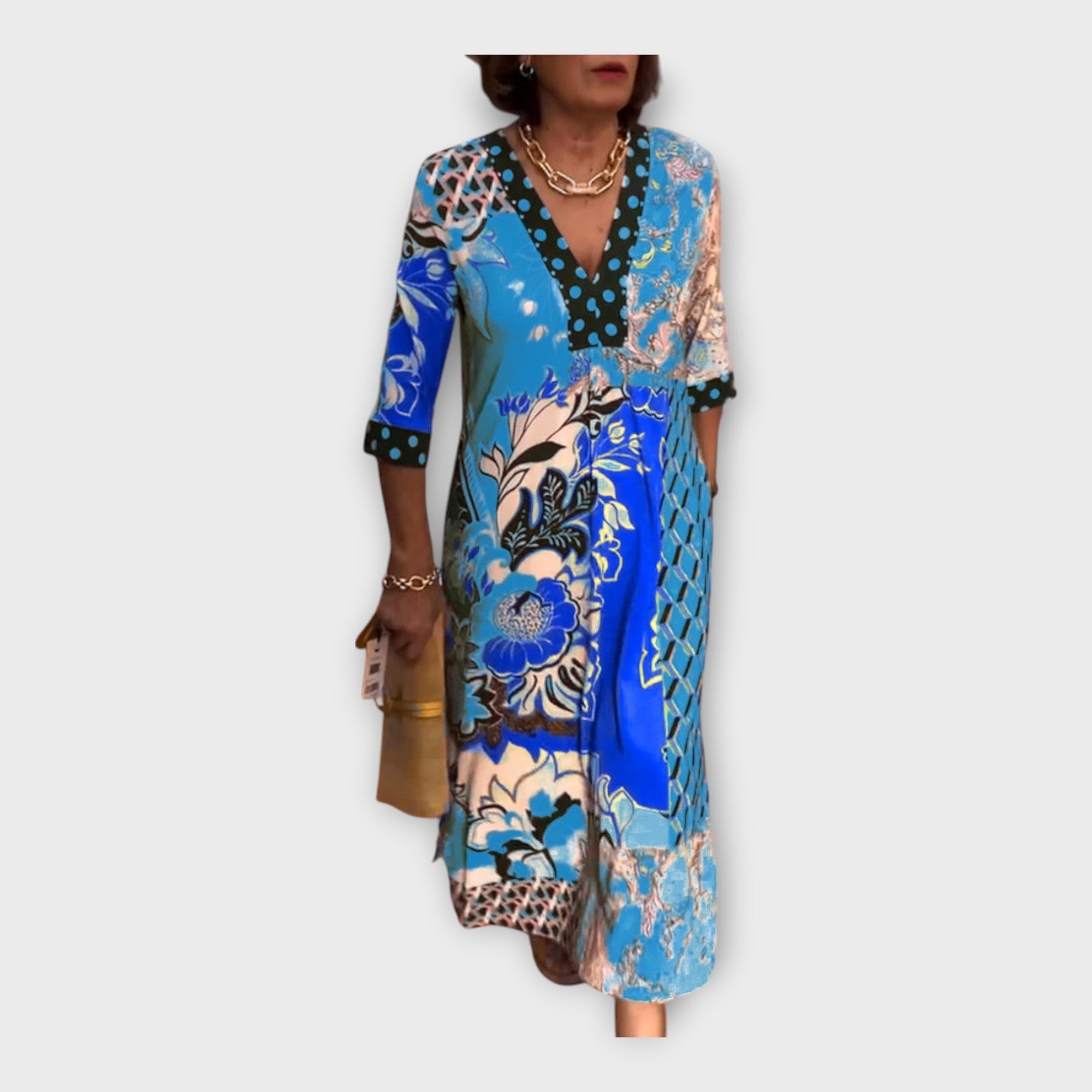 Pestré Barevné Šaty Knoflíky Rukávy Den Noc Vzorované 3 4