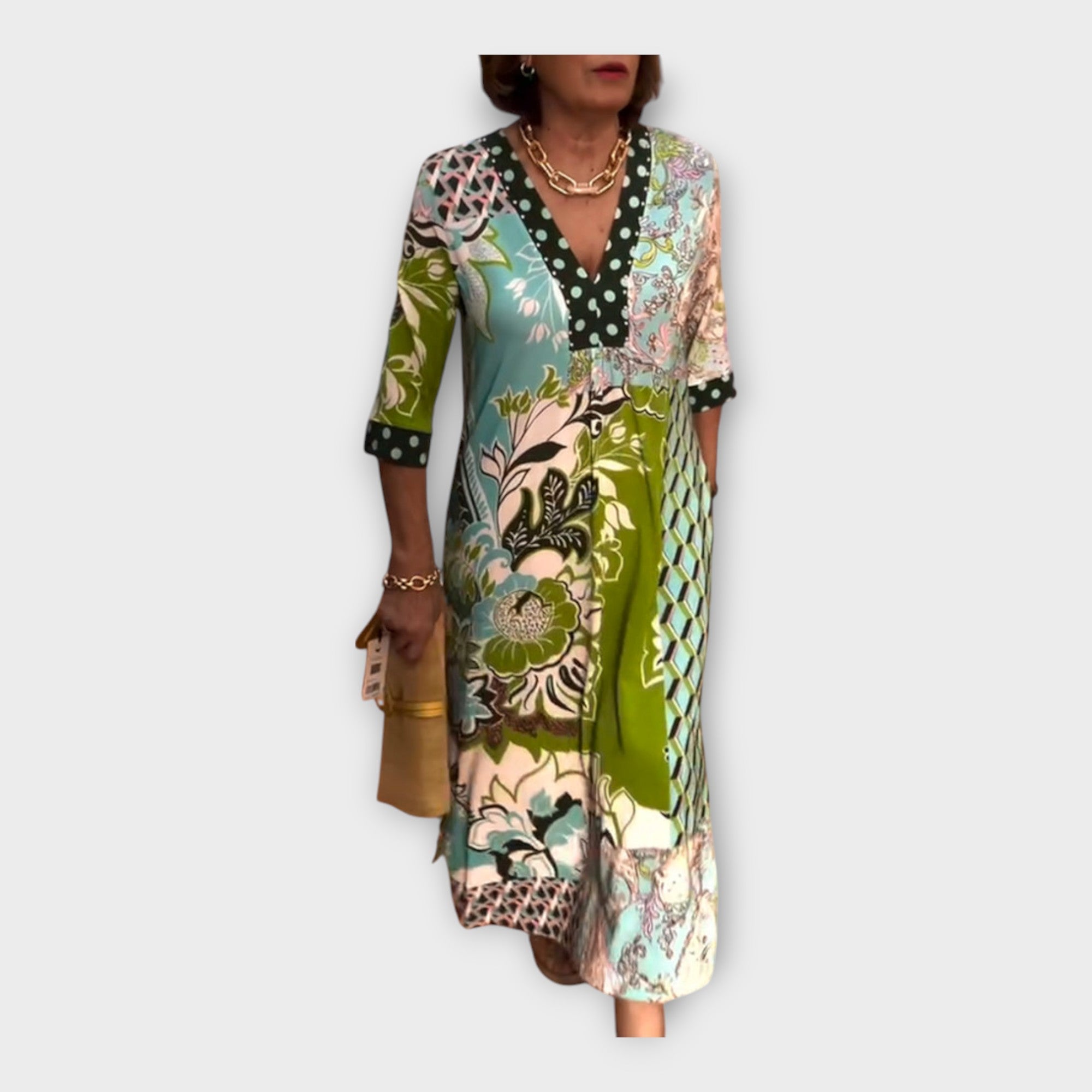 Pestré Barevné Šaty Knoflíky Rukávy Den Noc Vzorované 3 4