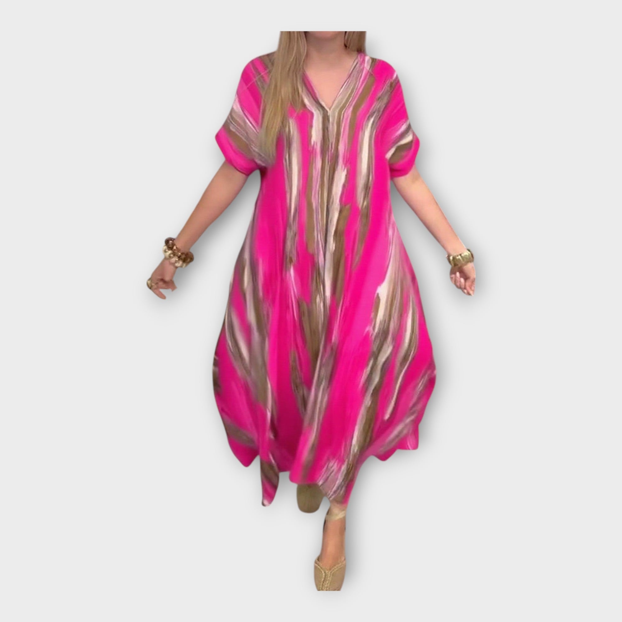 Dlouhý Kaftan SV Výstřihem A Širokými Rukávy Letní Pohoda