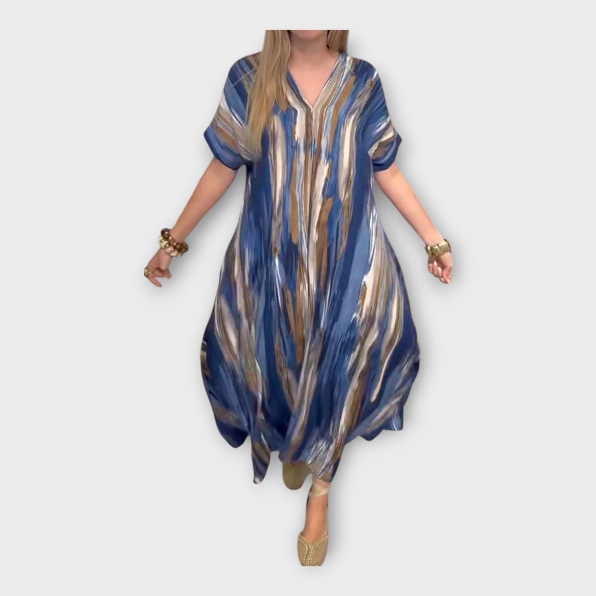 Dlouhý Kaftan SV Výstřihem A Širokými Rukávy Letní Pohoda