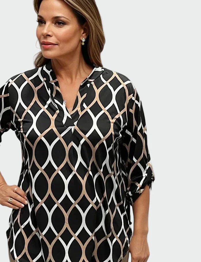 Casual Halenka S Dlouhými Rukávy A Geometrickým Vzorem