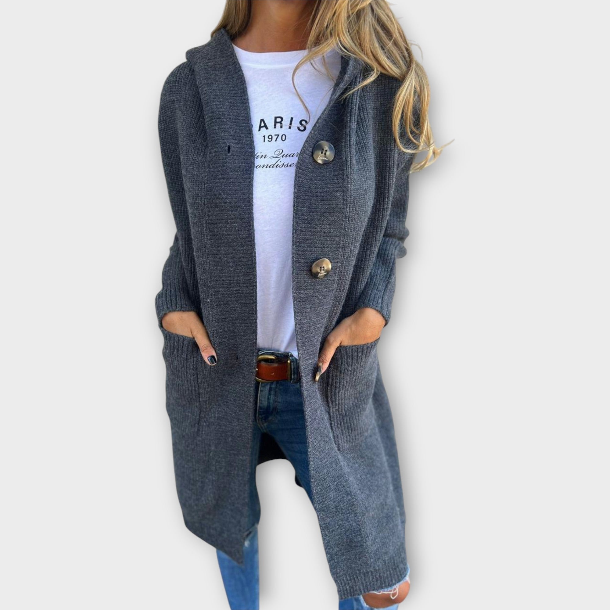 Dlouhý Pletený Kardigan S Knoflíky A Kapucí Pro Každý Styl