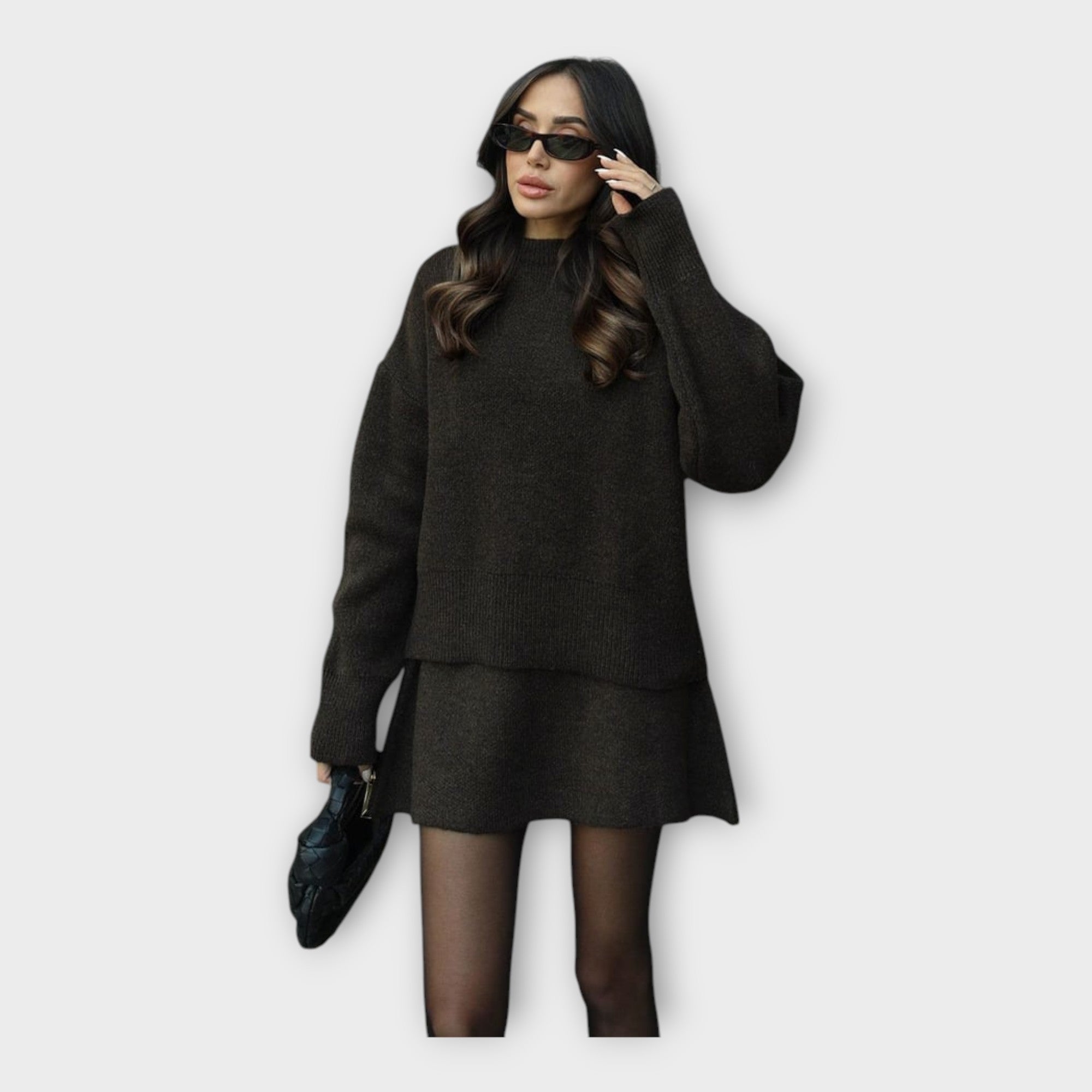 Pletený Svetrový Set A Sukně Se Moderním Střihem Pohodlný