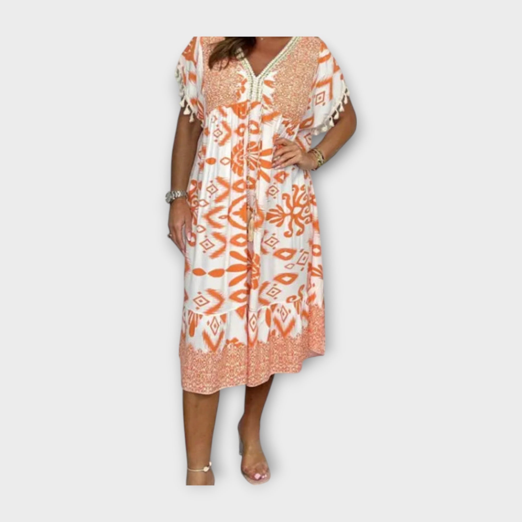 Kaftan Pod Koleno S Vzory A Šňůrkou V Pás Na Pláž Dovolenou