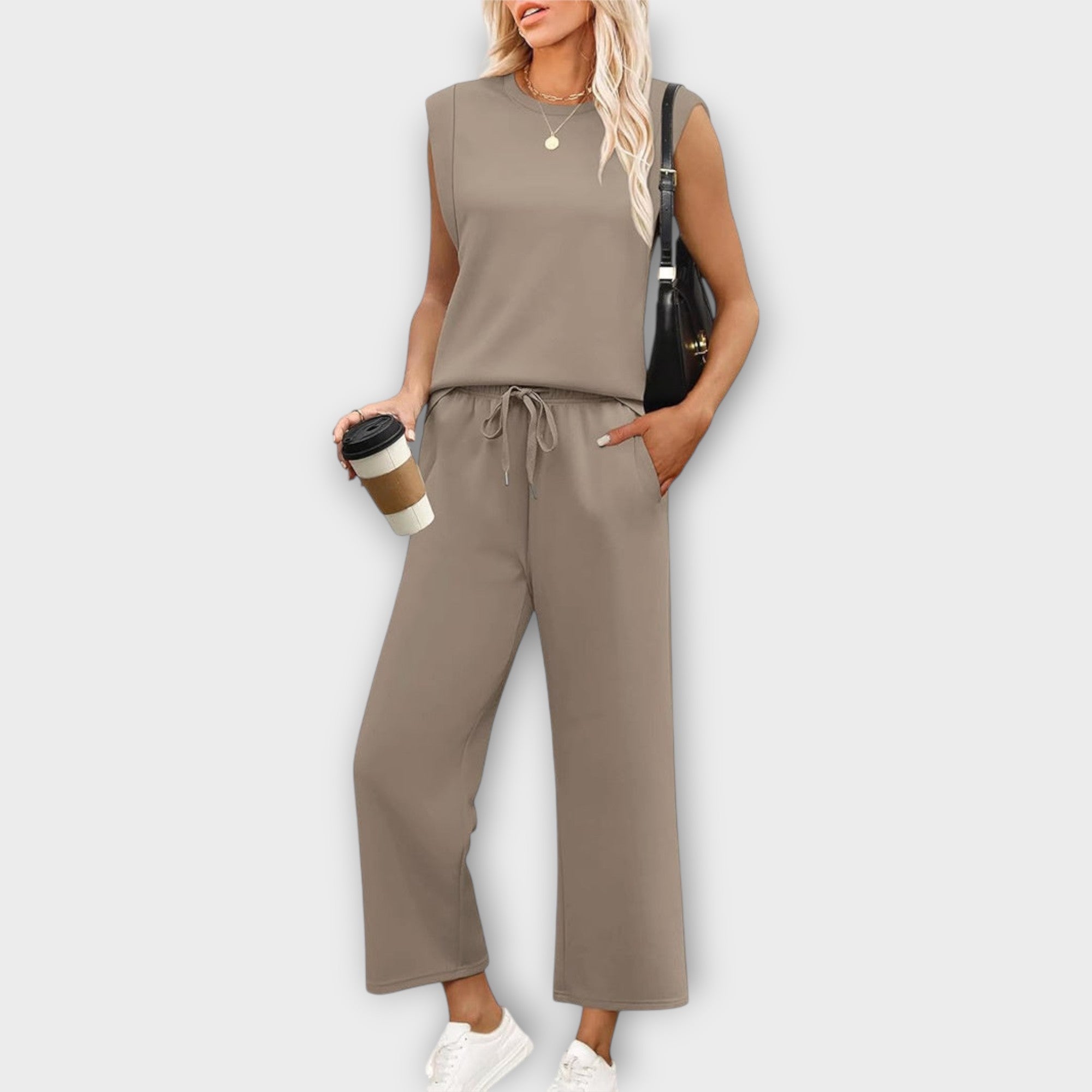 Černý Dámský Set Pohodlný a Elegantní Top bez Rukávů