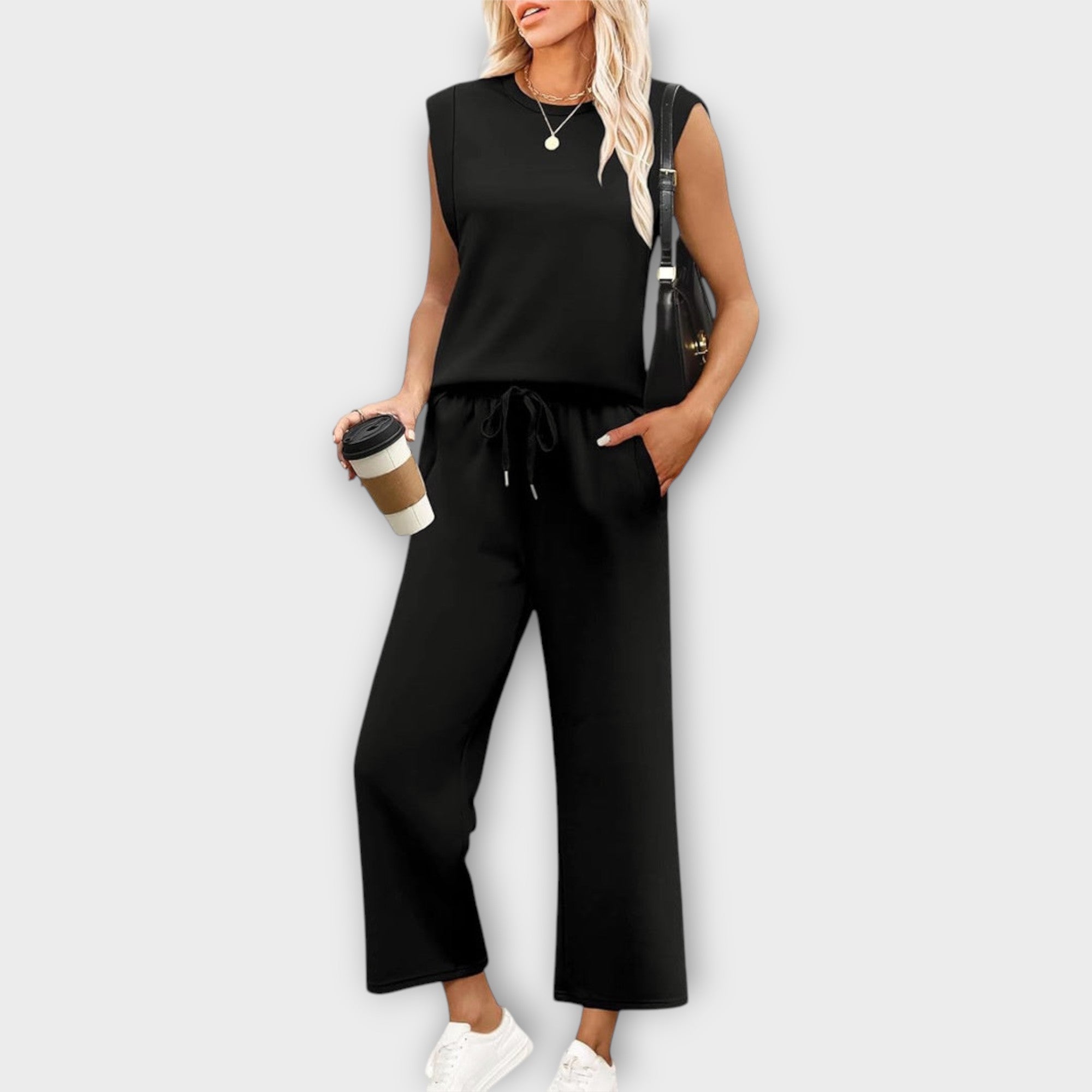 Černý Dámský Set Pohodlný a Elegantní Top bez Rukávů