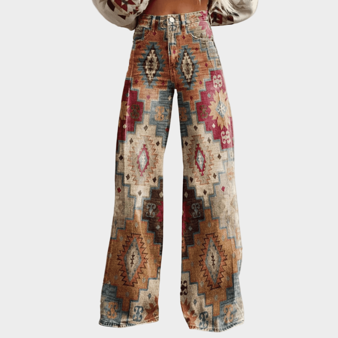 Vintage Boho Džínové Kalhoty Se Zvonovým Střihem Pro Ženy
