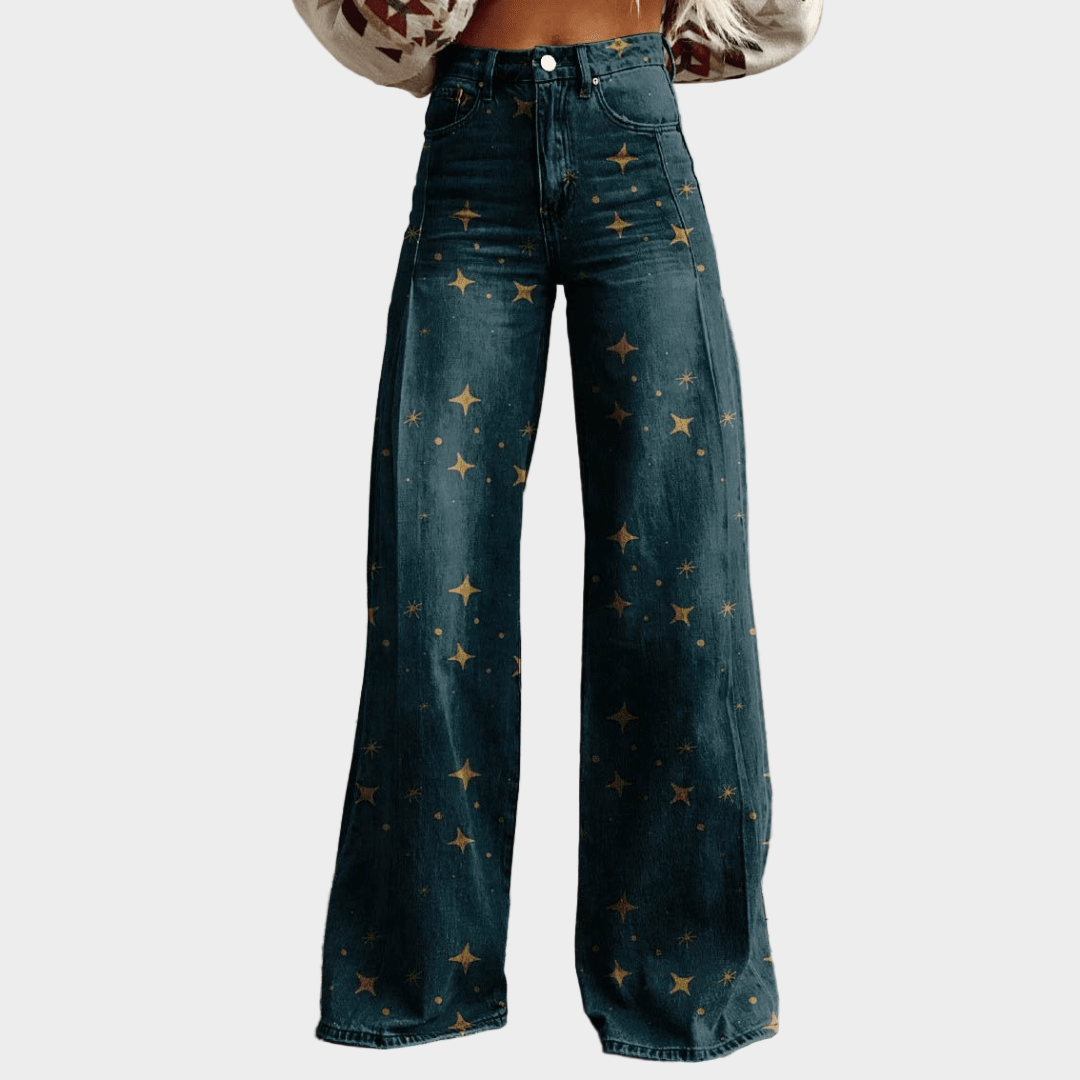 Vintage Boho Džínové Kalhoty Se Zvonovým Střihem Pro Ženy