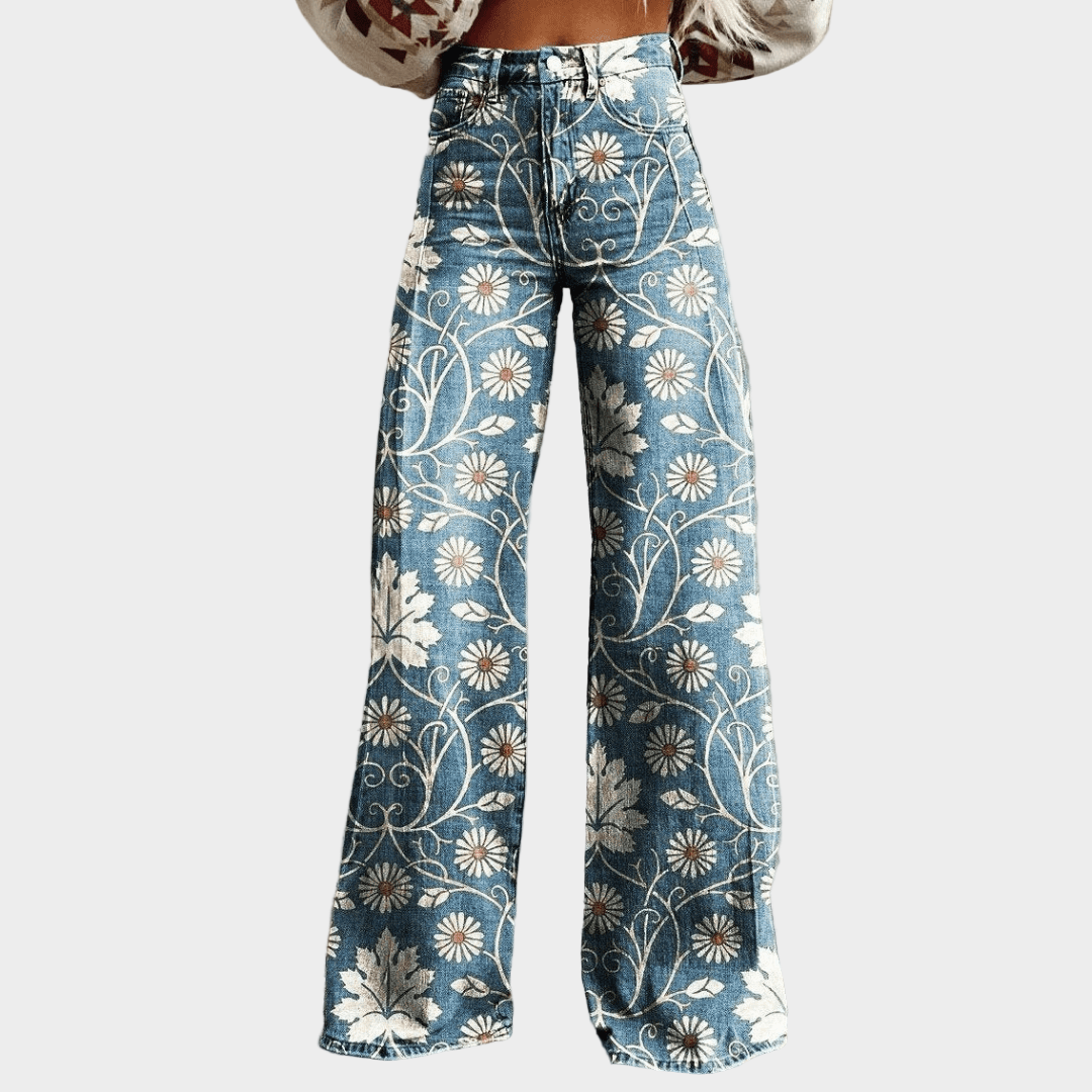 Vintage Boho Džínové Kalhoty Se Zvonovým Střihem Pro Ženy