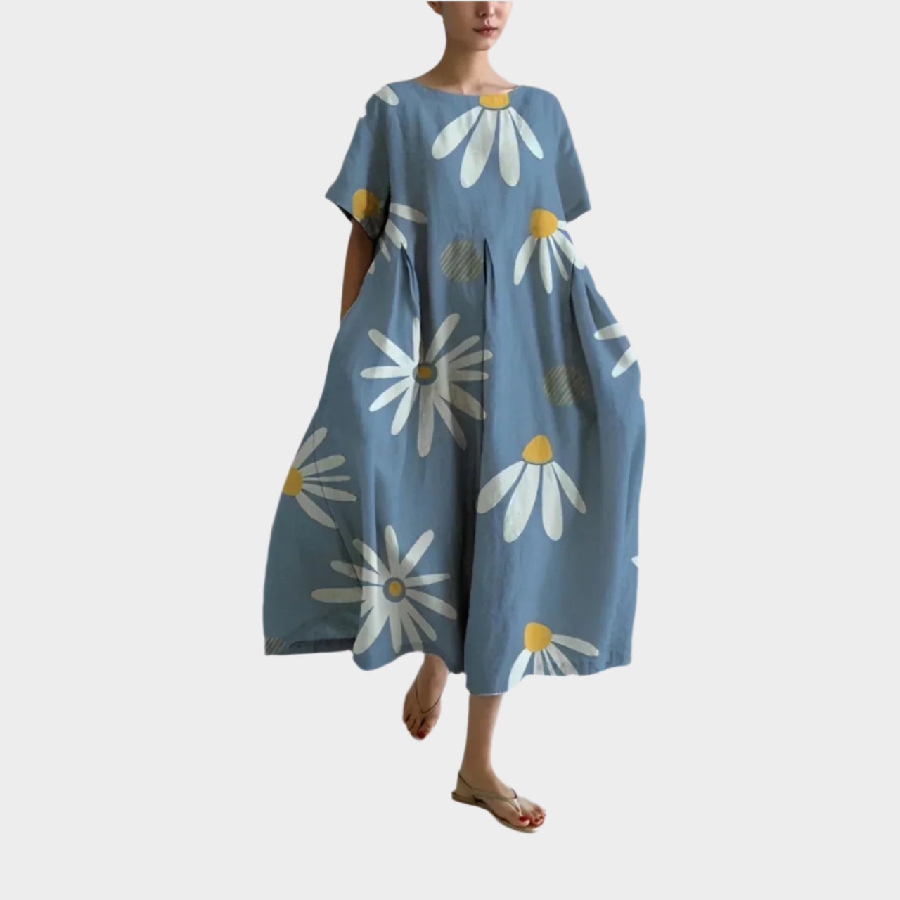 Pohodlné Dlouhé Retro Šaty S Květinovým Potiskem Letní